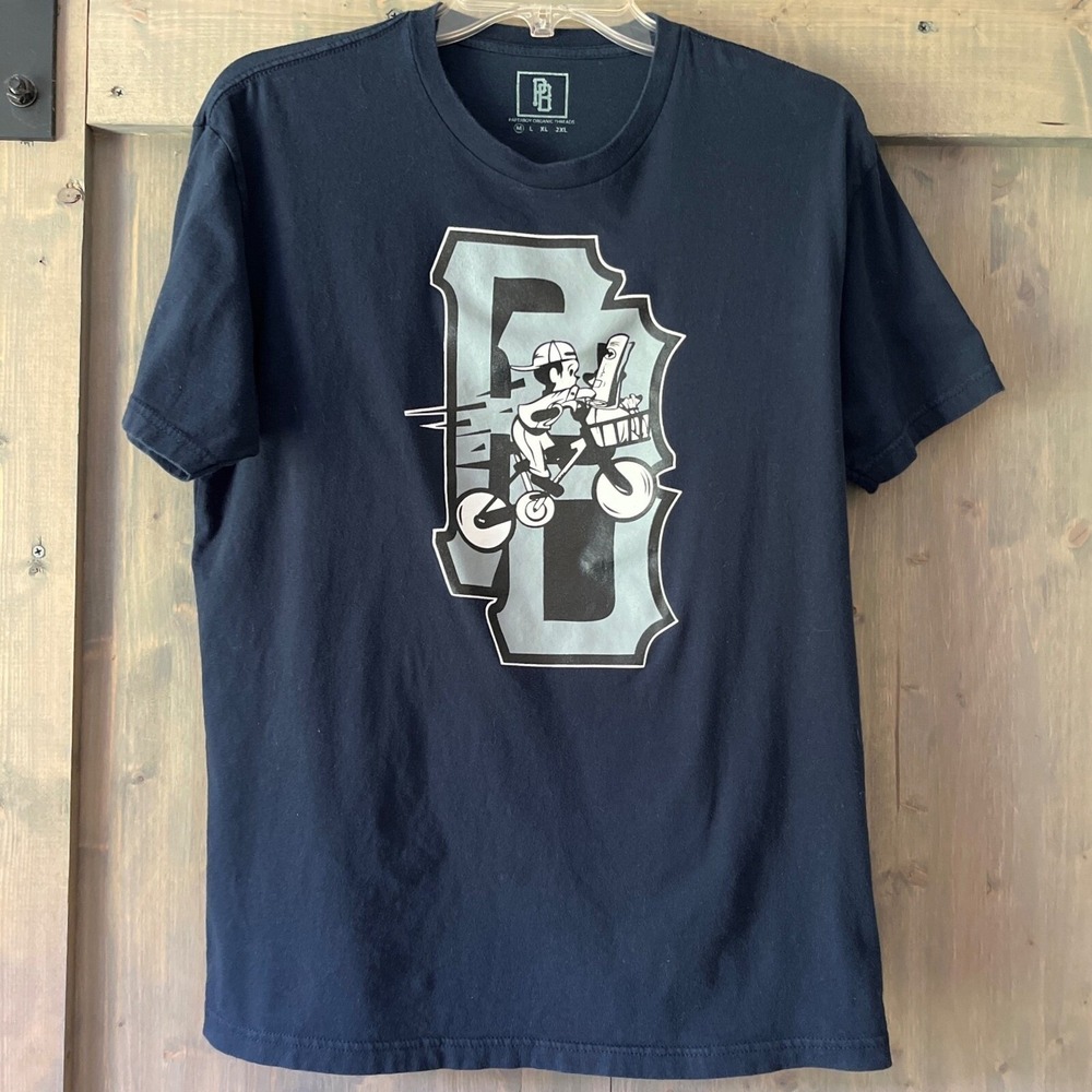 Paperboy Organic Threads Graphic Tee T-Shirt Men's Size Medium Blue Gray Retro